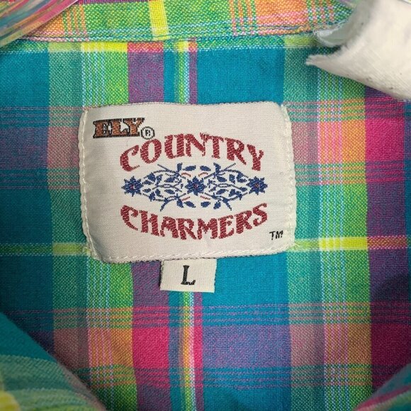 Ely Vintage Pearl Snap Plaid Sleeveless Button Down Western Shirt - Picture 7 of 8